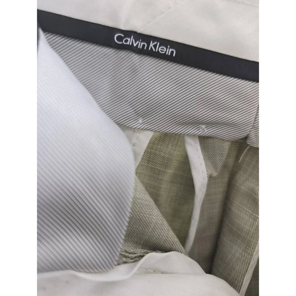 Calvin Klein Slim-Fit Dress Pants Men's 36Wx32L Taupe Solid Zip/Button Closure